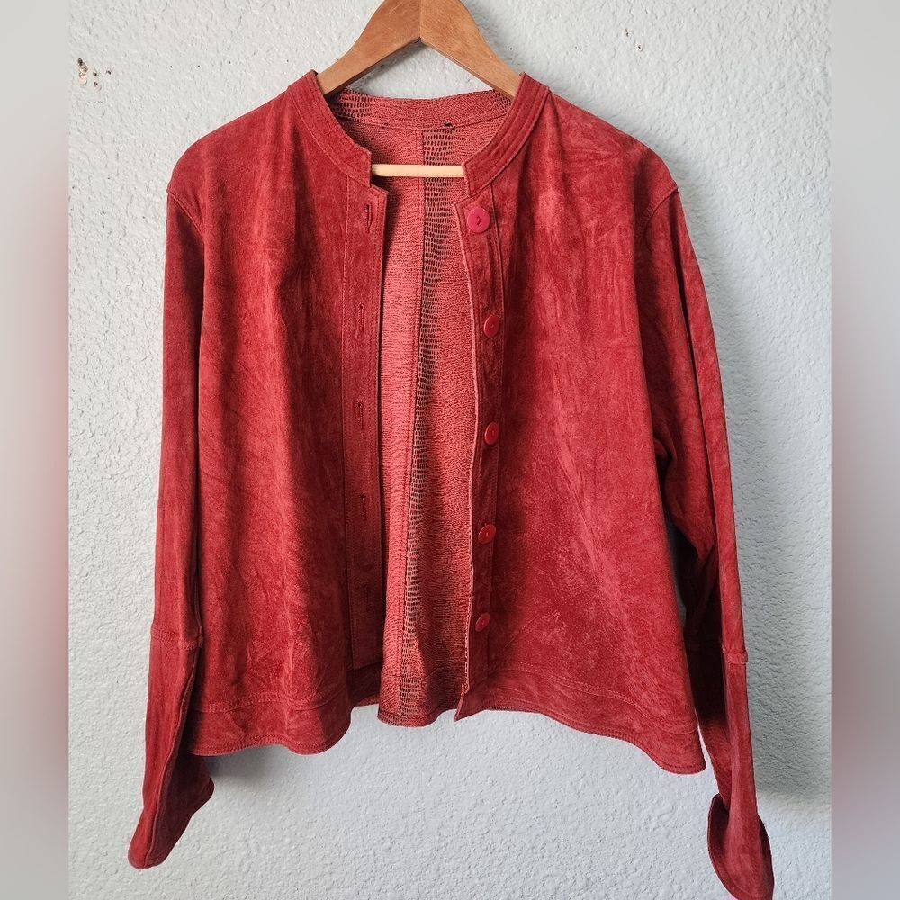 David Dart Suede Leather Reversible Red Button-Up Suede Jacket